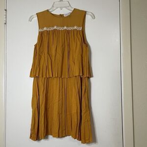 Rachel Zoe golden yellow tiered pleated mini sundress size US small